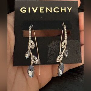 Givenchy earrings new nwt blue & clear rhinestones dangle silver tone 1.5”